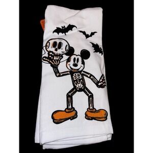 Disney Skeleton Mickey Mouse 2 Pack Hand Kitchen Halloween Towels White Bats New
